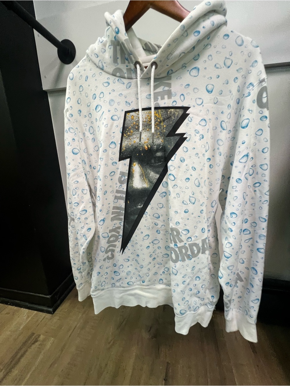 Jordan x Gatorade Hoodie with Blue Droplet Print and Black Lightning Bolt